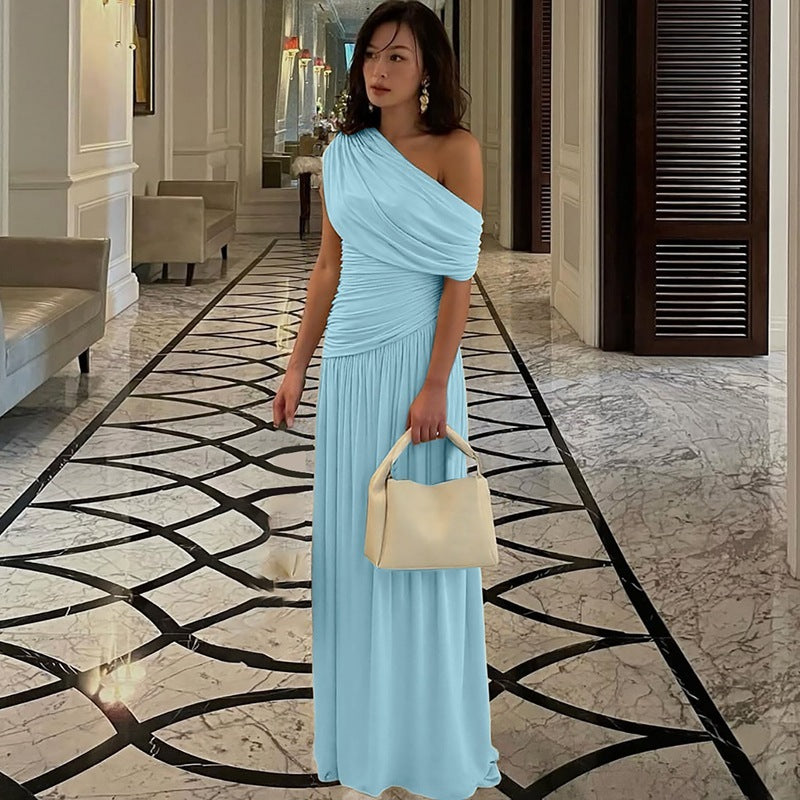 Diagonal Collar Pleated dress