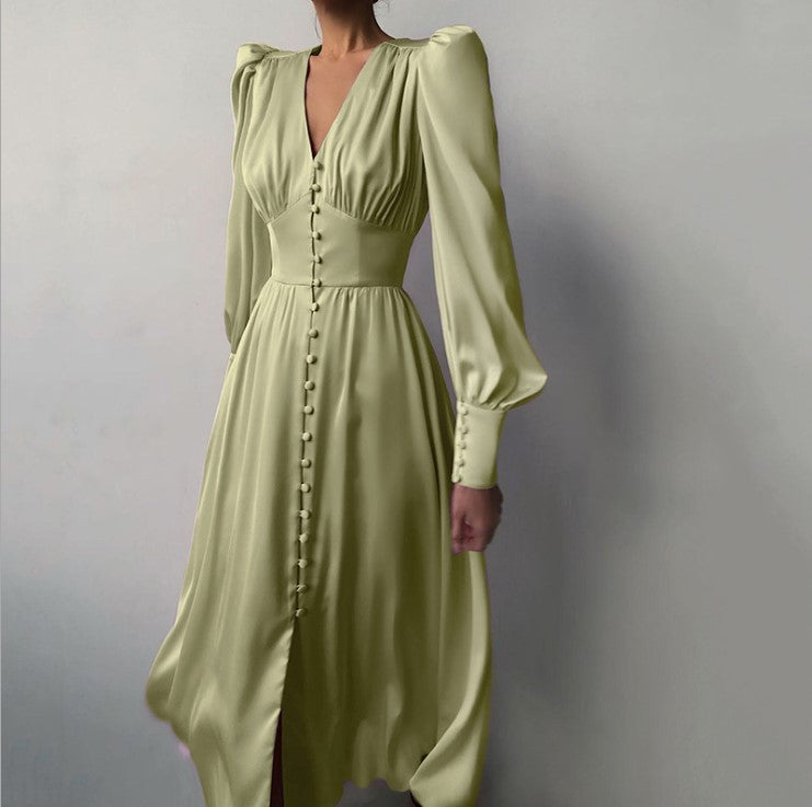 Lantern Sleeves Waist Slimming Slim Dress