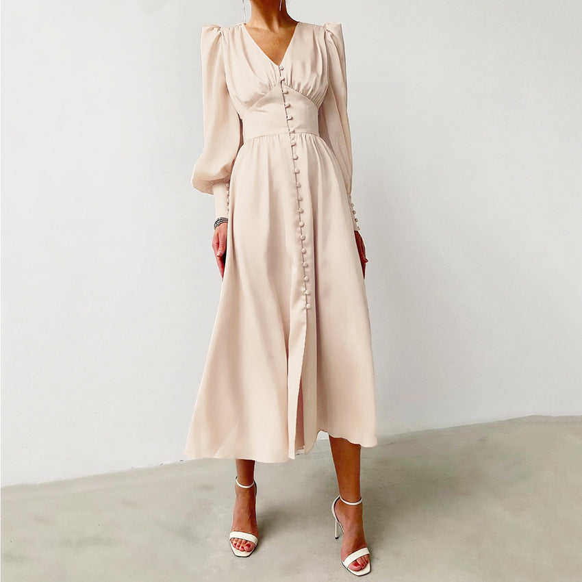 Lantern Sleeves Waist Slimming Slim Dress