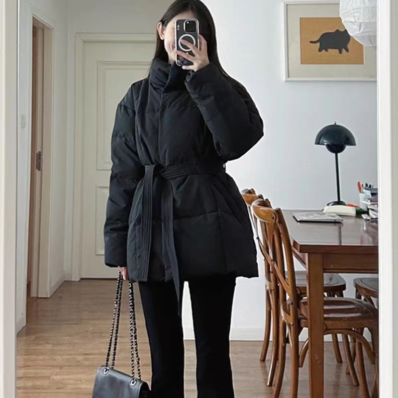 Waist-controlled Lace-up Cotton Coat Jacket