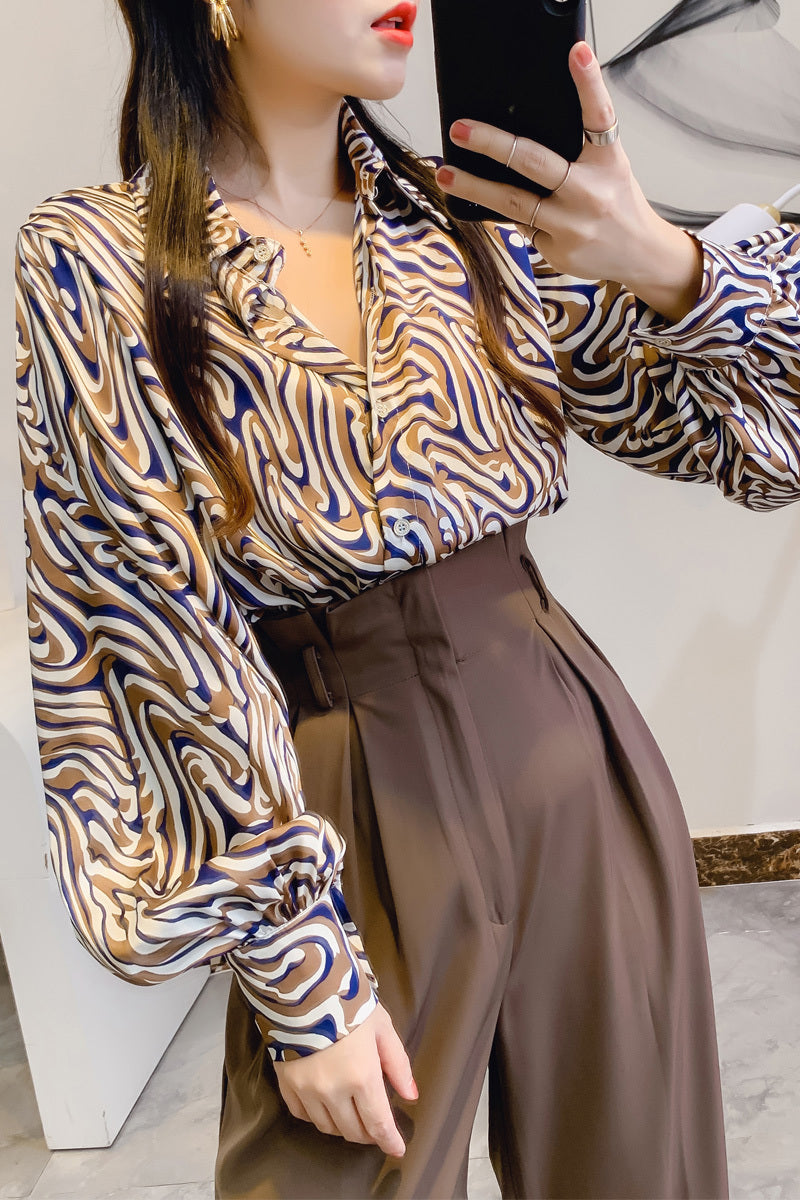 Lantern Sleeve Blouse Foreign Style Chiffon Shirt