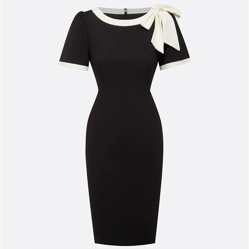 Round Neck Bow Kno Bodycon Knee-Length Dress