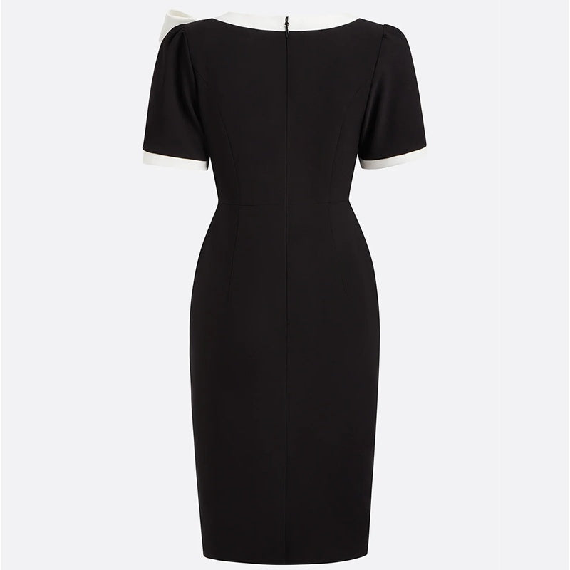 Round Neck Bow Kno Bodycon Knee-Length Dress