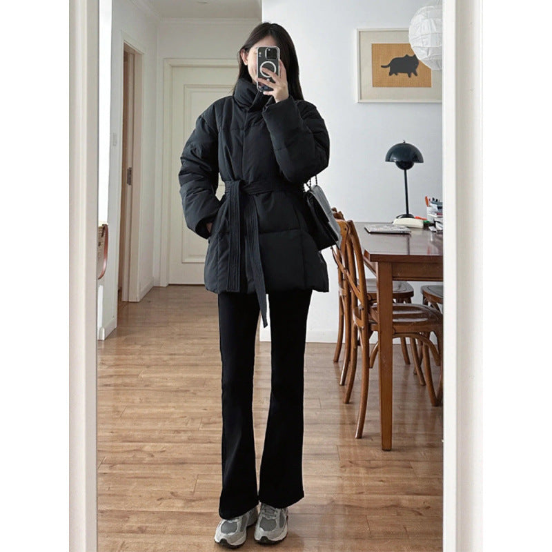 Waist-controlled Lace-up Cotton Coat Jacket