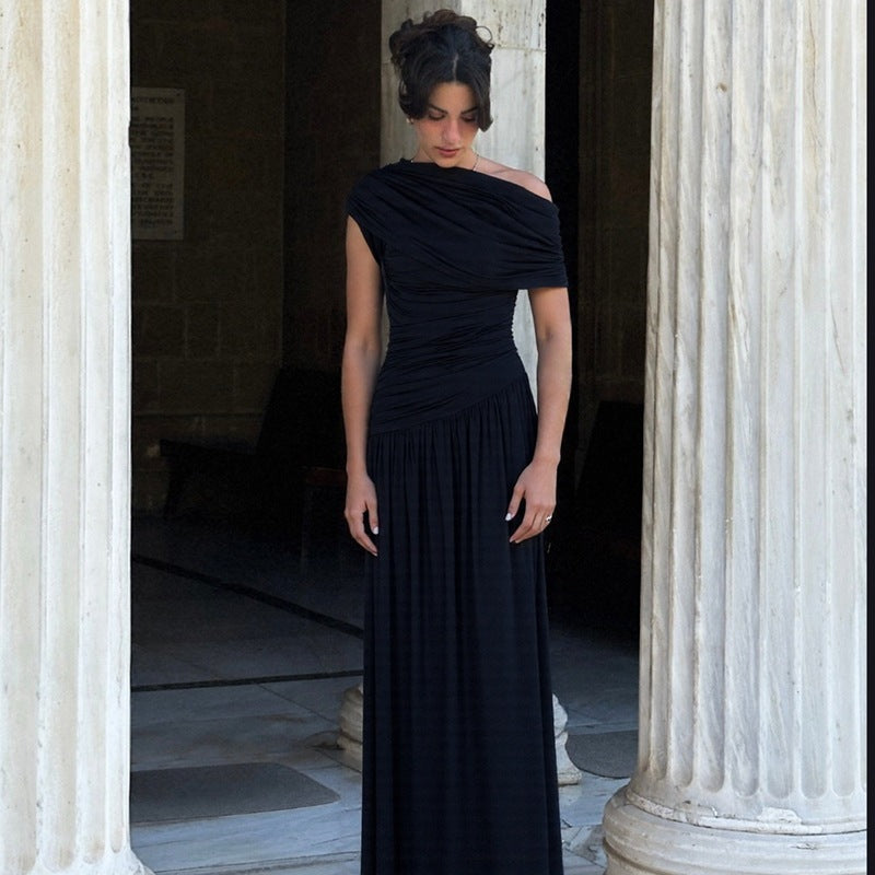 Diagonal Collar Pleated dress