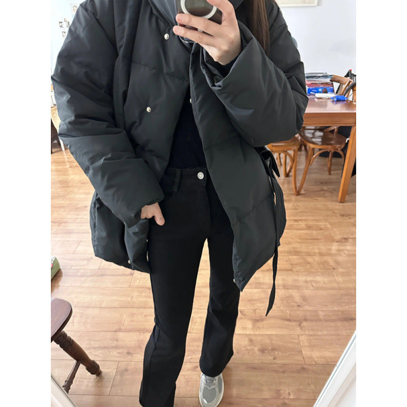 Waist-controlled Lace-up Cotton Coat Jacket