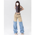 American Hot Girl Contrast Color Wide Leg Jeans