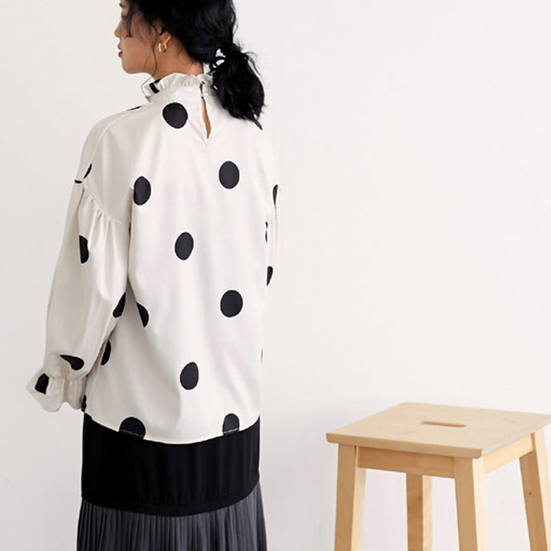 Lace collar wave retro trumpet sleeve chiffon shirt