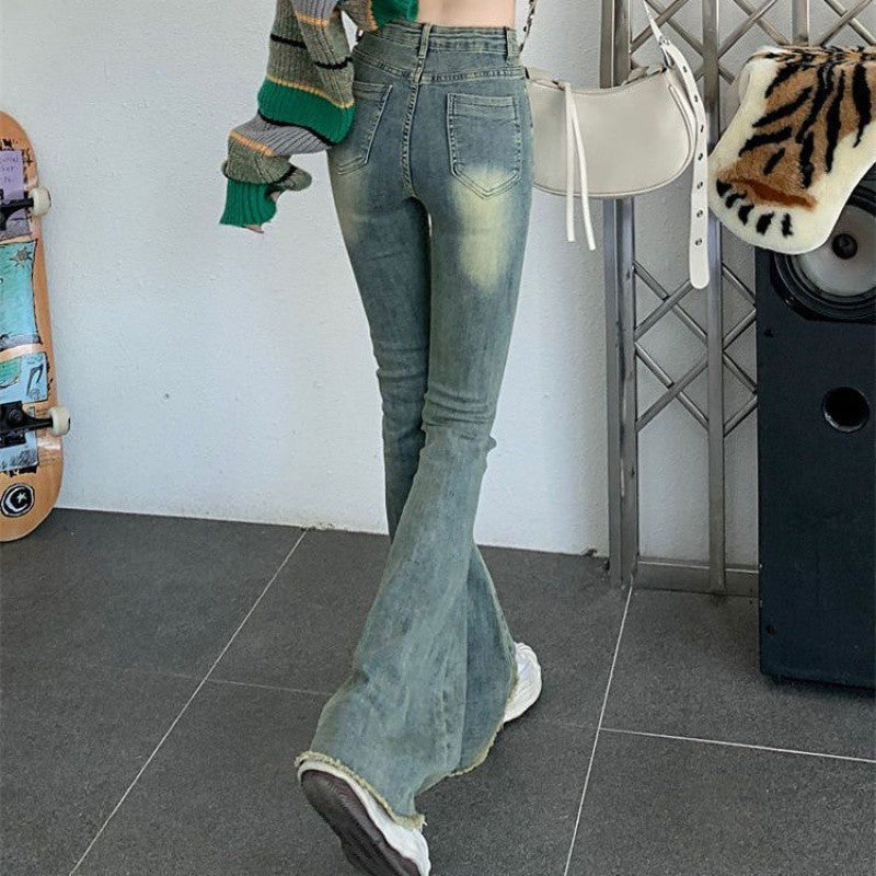 High Waist Slightly Flared Retro Stretch Jeans