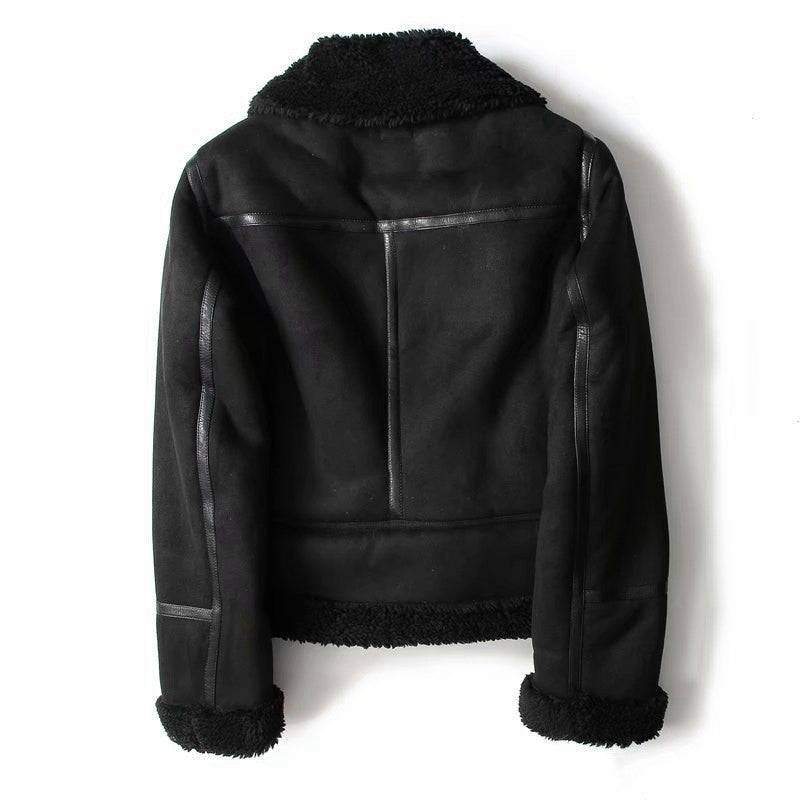 Lapel Jacket Suede Lamb Wool Warm Coat