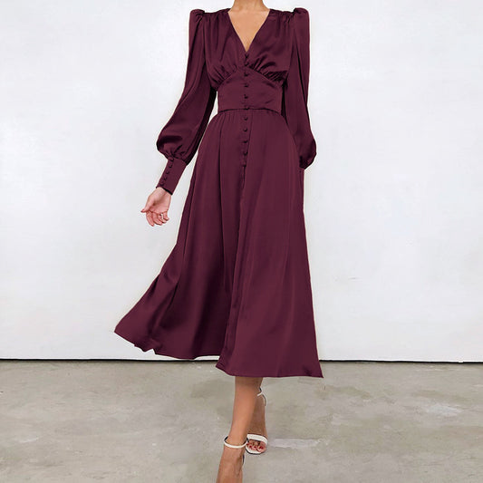 Lantern Sleeves Waist Slimming Slim Dress
