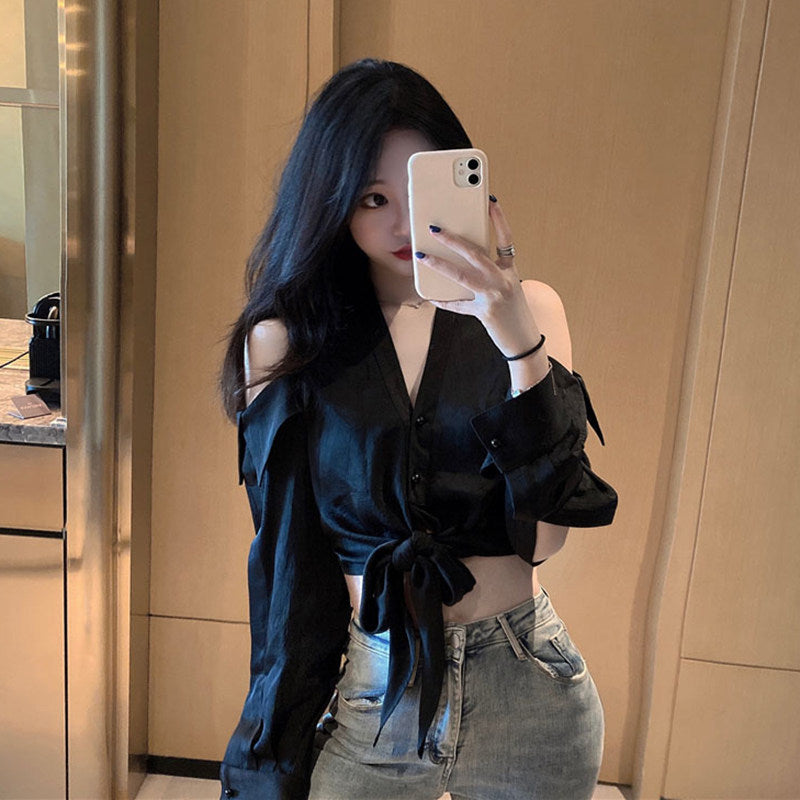 Hollow strapless white sunscreen shirt