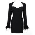 Square Neck Ostrich Feather Cuff Bandage Dress