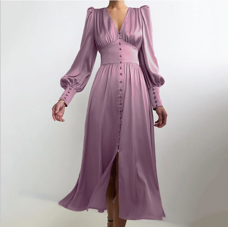 Lantern Sleeves Waist Slimming Slim Dress