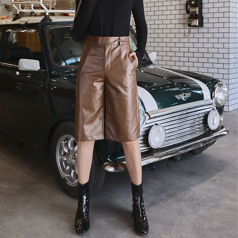 Five-point Leather Korean Style Pants Version