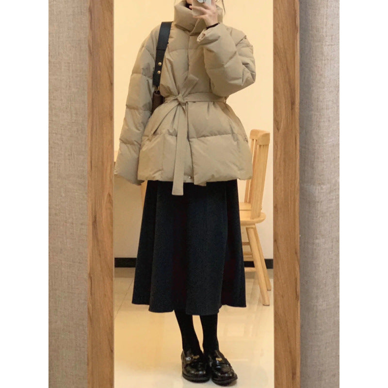 Waist-controlled Lace-up Cotton Coat Jacket