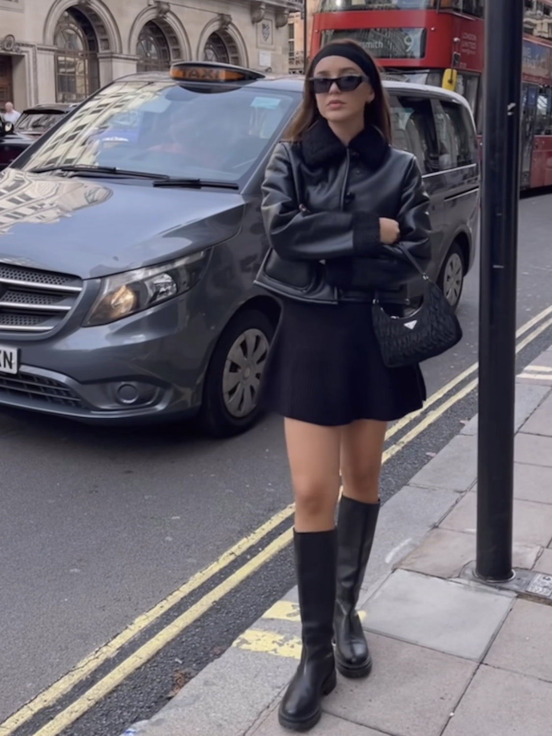 Black Leather Coat Jacket Short Plush High Fashion