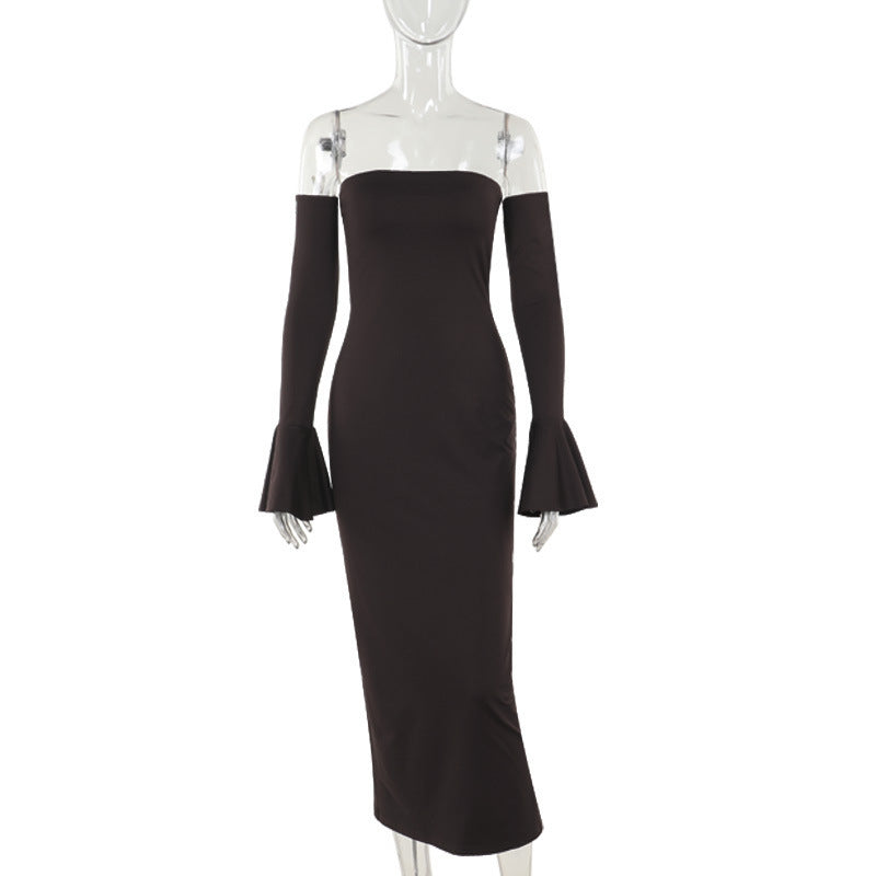 Elegant Tube Top Split Dress Horn Oversleeve