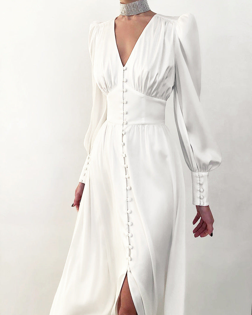 Lantern Sleeves Waist Slimming Slim Dress