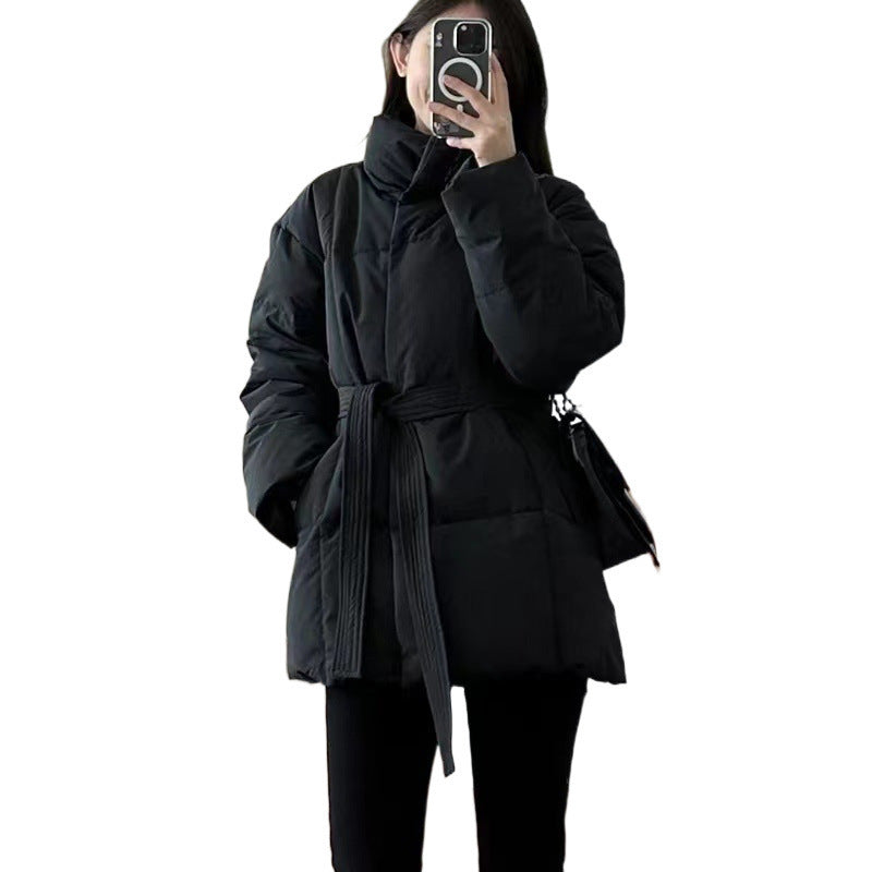 Waist-controlled Lace-up Cotton Coat Jacket