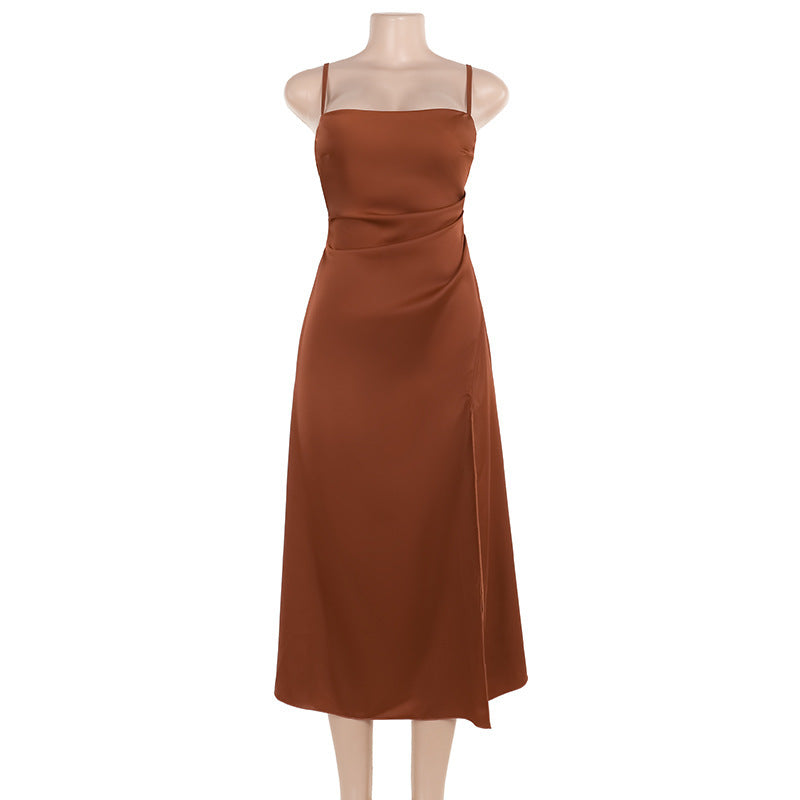 Elegant Waist Pleated Slit Dress