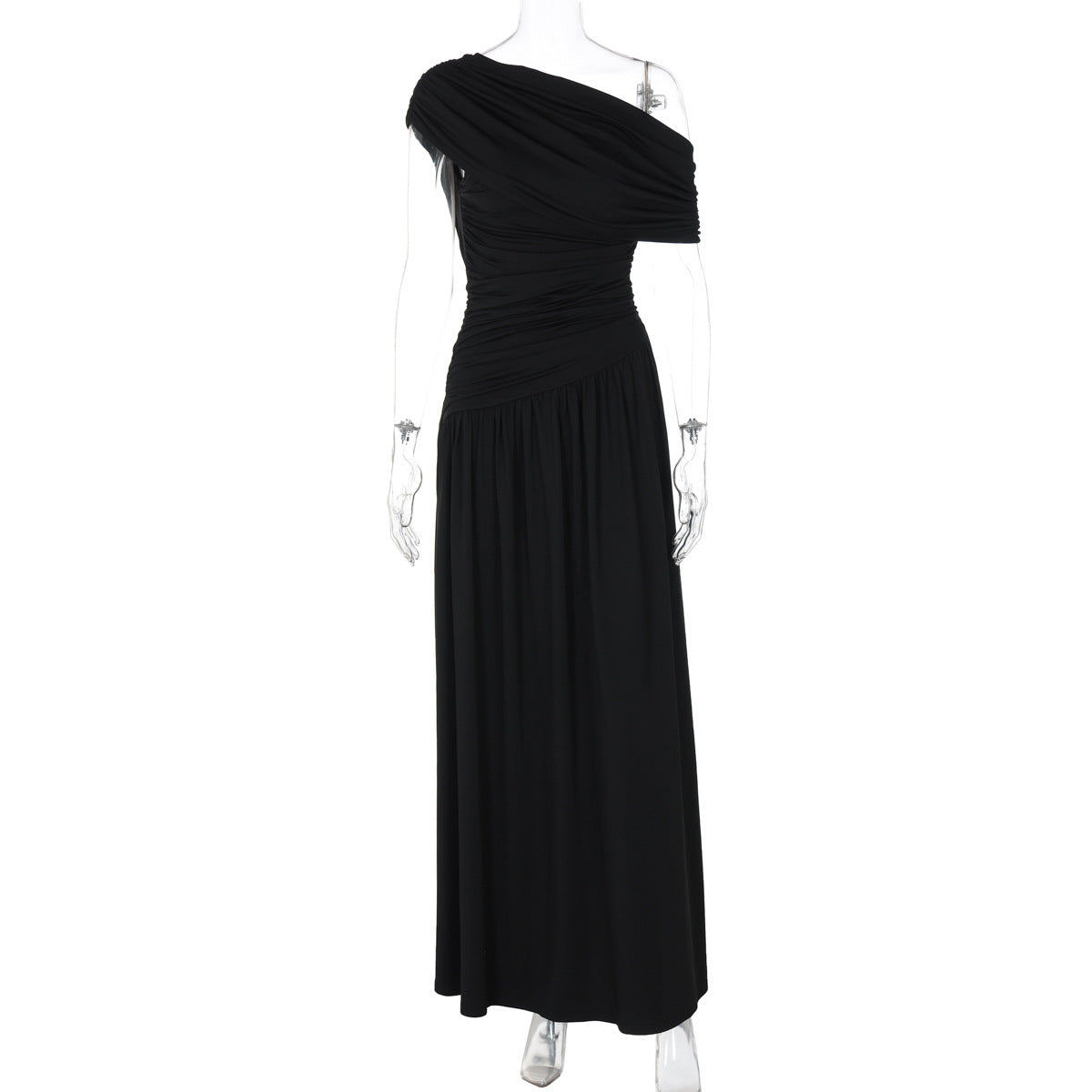Diagonal Collar Pleated dress
