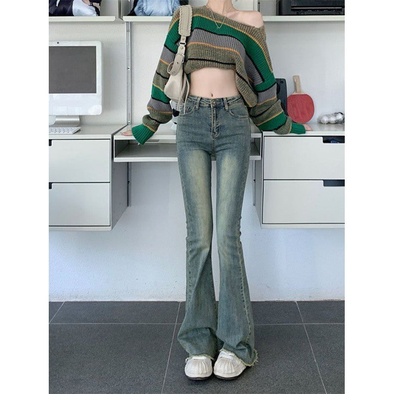 High Waist Slightly Flared Retro Stretch Jeans