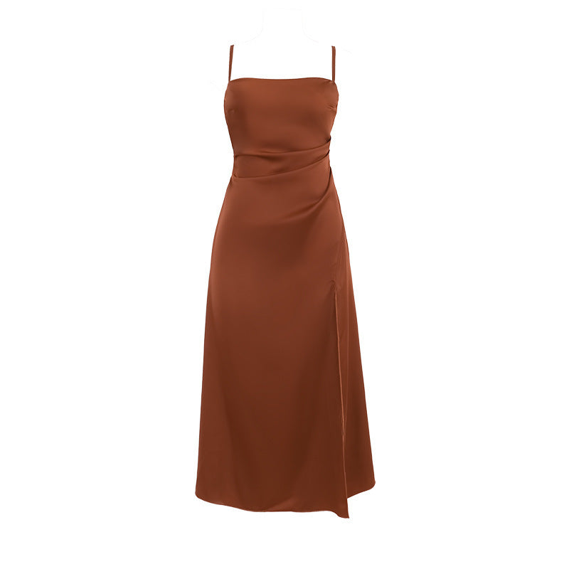 Elegant Waist Pleated Slit Dress