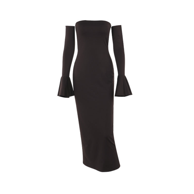Elegant Tube Top Split Dress Horn Oversleeve